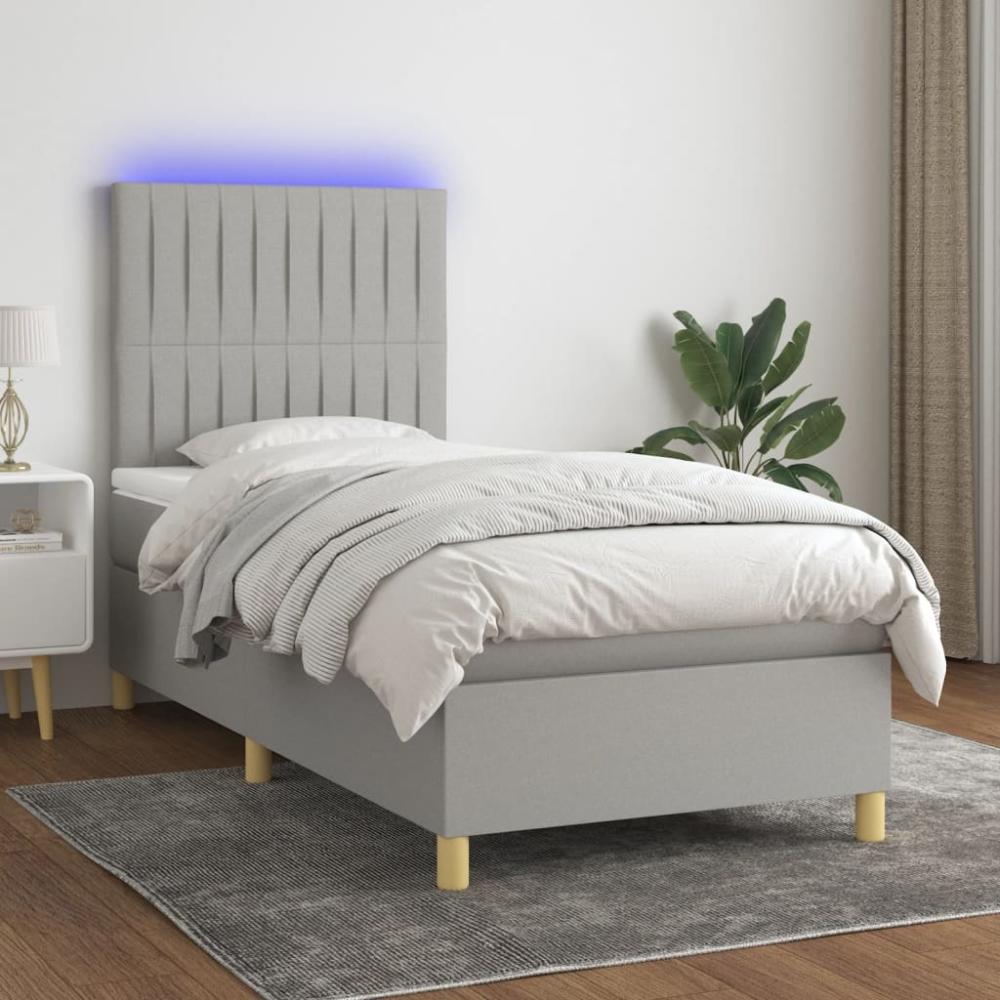 vidaXL Boxspringbett mit Matratze & LED Hellgrau 90x190 cm Stoff, Härtegrad: H2 [3135557] Bild 1