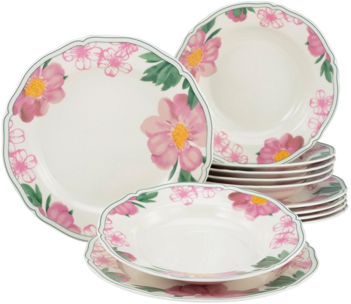 CreaTable 22755 Tafelservice Alba Rose für 6 Personen, Porzellan, mehrfarbig (1 Set, 12-teilig) Bild 1