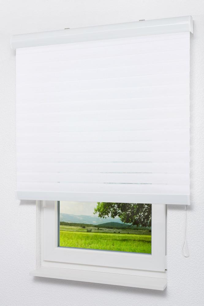 Rollo Doppelrollo Jalousie-Effekt Reinweiß, LYSEL®, blickdicht, HxB 180x60cm Bild 1