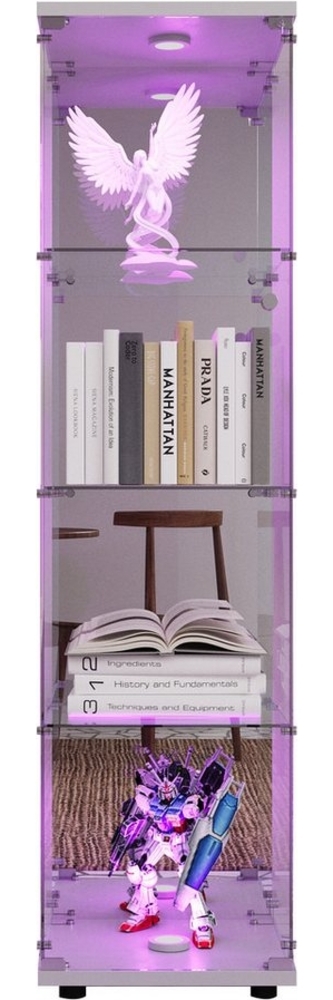 FUROKOY Glasvitrine Standvitrine, Modern Glas Vitrinenschrank mit Beleuchtung (4 Lagen Glasvitrine mit 1 Glastür, Sammlervitrine, 1-St, für Sammlerstücke Bücher Wein) Bild 1