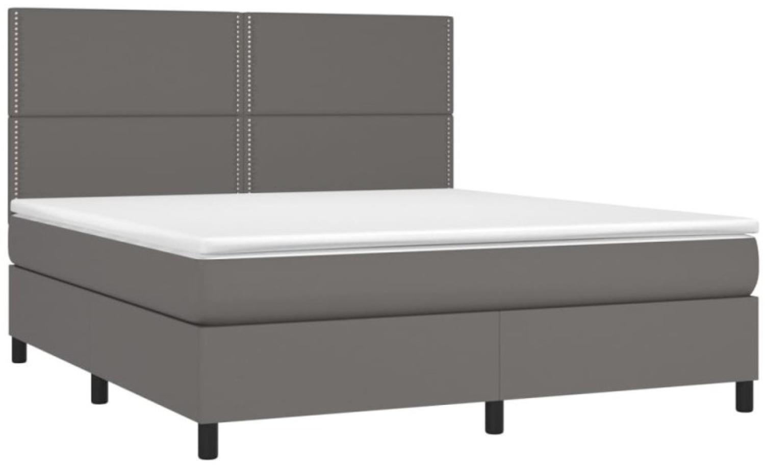 vidaXL Boxspringbett mit Matratze und LED-Beleuchtung, Kunstleder grau, 180x200 cm Bild 1