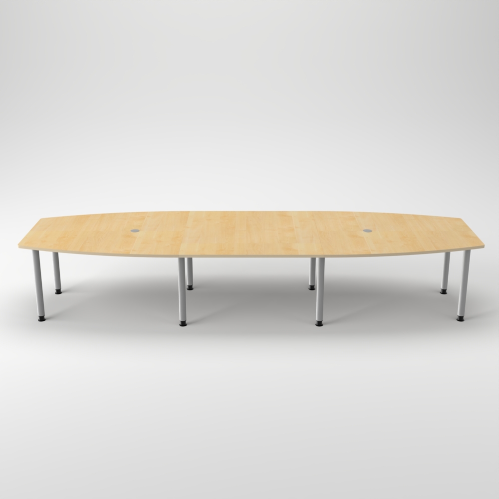 Rheinland Möbel Konferenztisch KONTI 400x130 cm – ovaler Besprechungstisch in Ahorn mit silbernen Rundrohrfüßen & 2 Kabelauslässen, erweiterbarer Meetingtisch für 12–14 Personen, moderner XXL-Tisch fürs Büro Bild 1