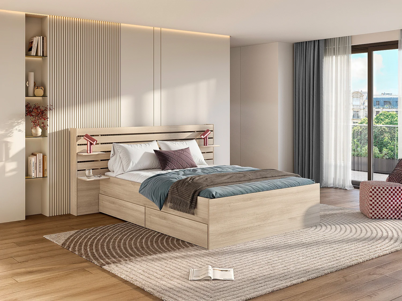 Vente-unique - Bett mit Stauraum - 160 x 200 cm - Holzfarben - TENALIA II Bild 1