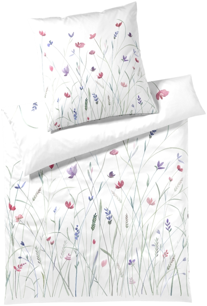 Elegante Mako Satin Bettwäsche Highlife 24556-0 weiß geblümt 135x200 Bild 1