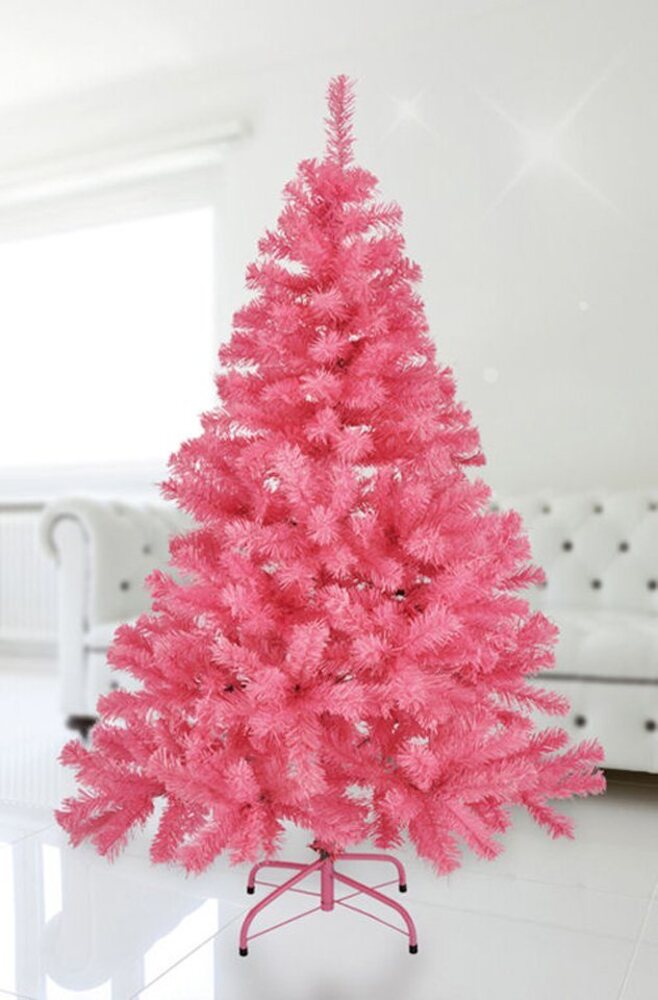 Spetebo Künstlicher Weihnachtsbaum Künstlicher Weihnachtsbaum klein - 120 cm / rosa, Kunstbaum, Kunst Tannenbaum Christbaum inklusive Baumständer Bild 1