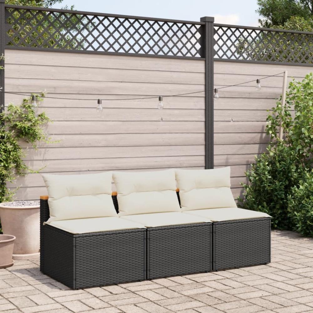 vidaXL Gartensofas ohne Armlehnen mit Kissen 2 Stk Schwarz Poly Rattan 365832 Bild 1