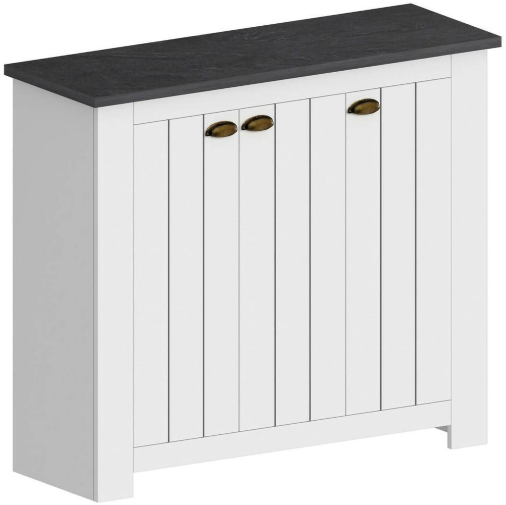 Dmora Schuhregal Seprio, platzsparendes Schuhregal mit 3 Türen, multifunktionale Eingangsgarderobe, 114x42h100 cm, Weiß und Schiefer Bild 1