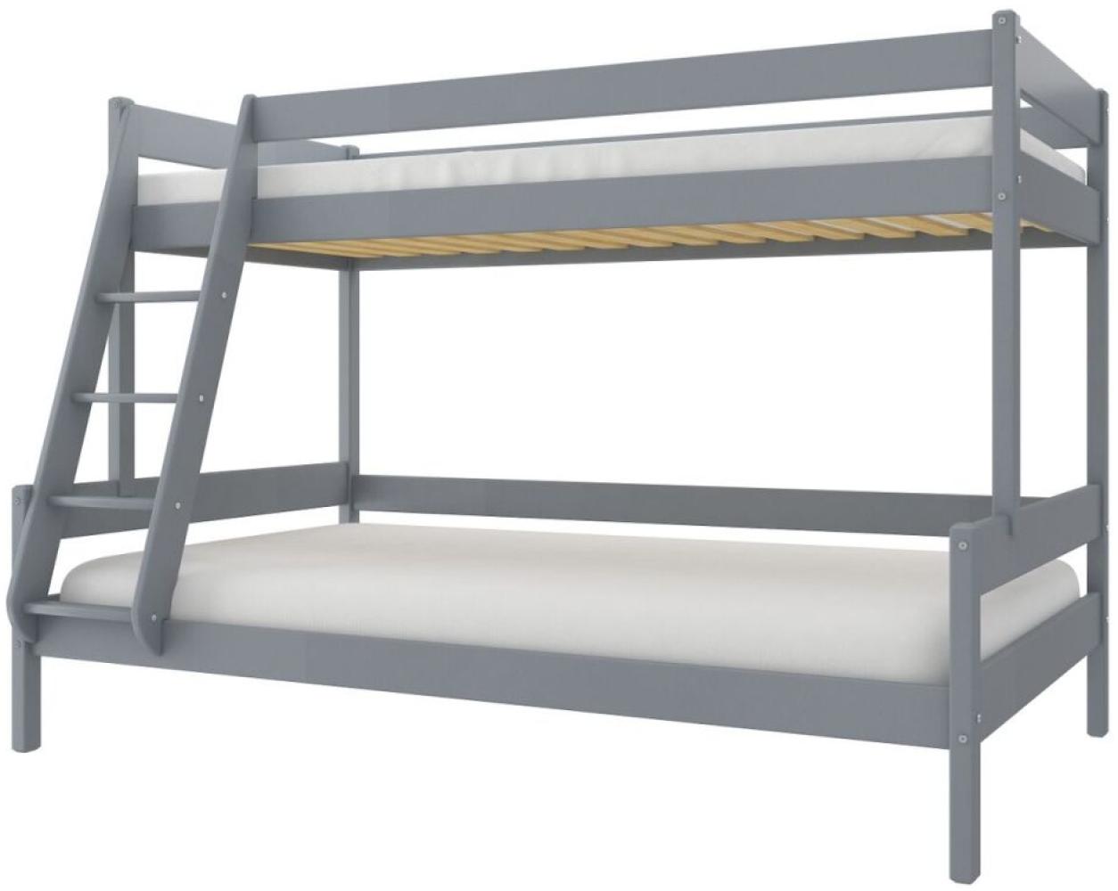 Etagenbett Family 90/120×200cm mit Lattenroste 100% Massivholz Grau mit einer Schublade Bild 1