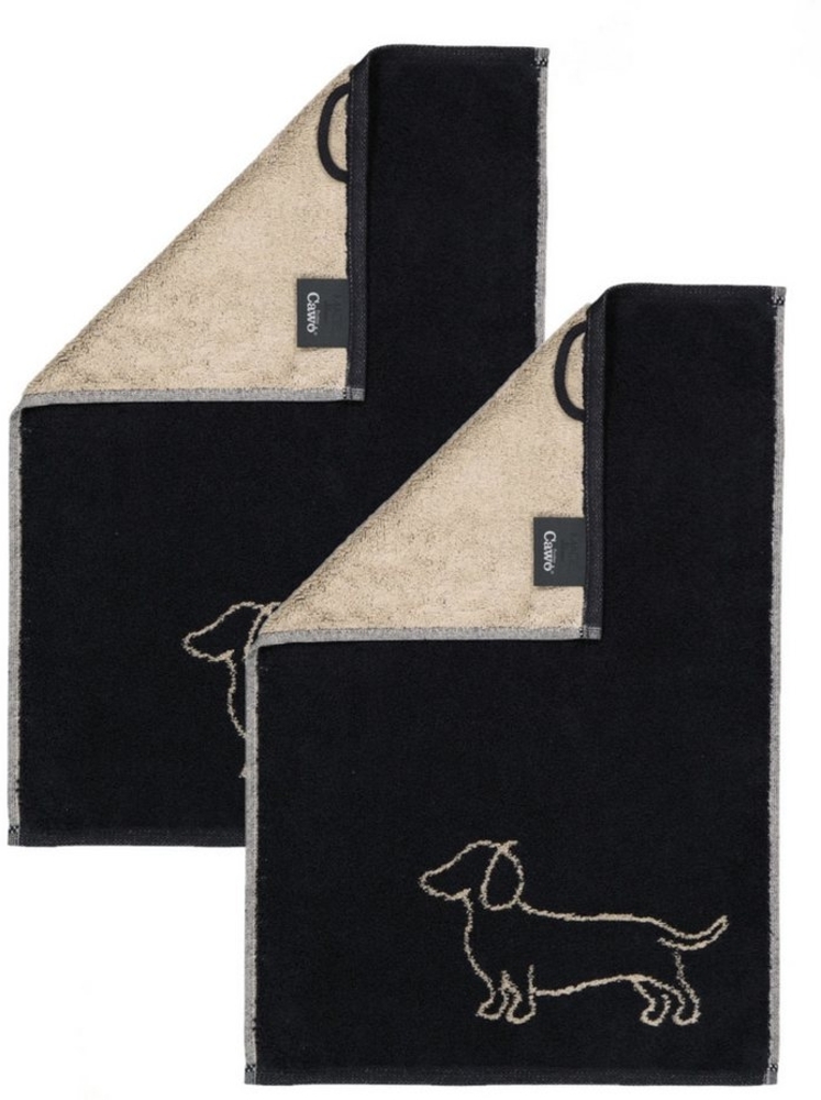 Cawö Handtuch 2 Stück Cawö We love Dogs Gästetücher 6248-93 Dackel Schwarz 30x50, Walkfrottier (Spar-Set, 2-St), 100% Baumwolle Bild 1