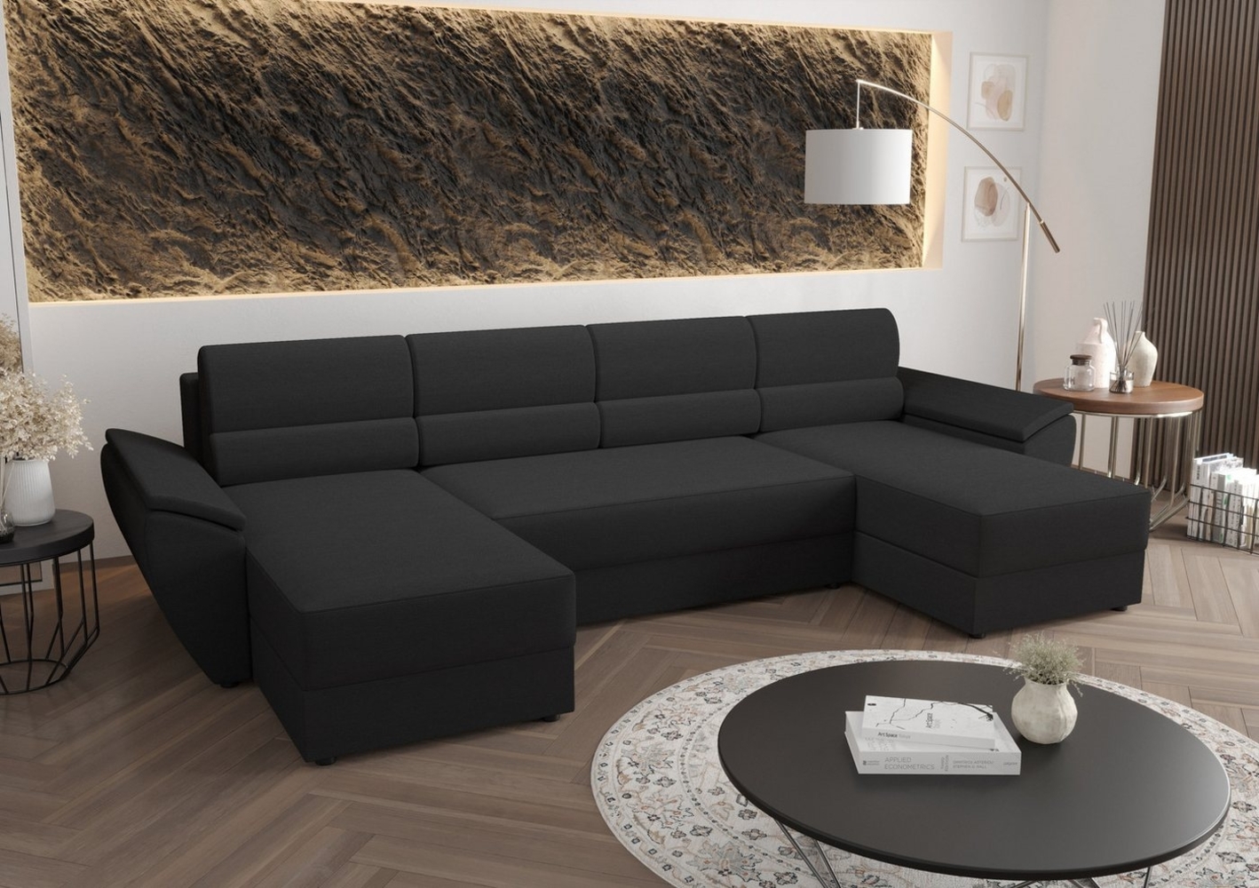 ALTDECOR Wohnlandschaft REB-U2, Couch mit Schlaffunktion, Stauraum Ecksofa Funktionsecke U-Form, Corner Sofa Bett Eckcouch Couch L-Form Schlafcouch Ausziehbar Bild 1