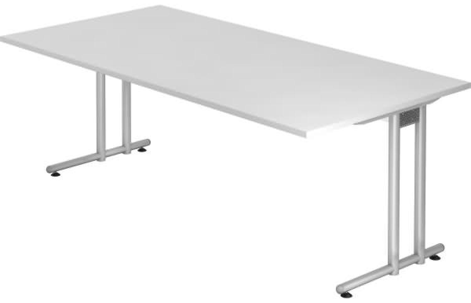 Schreibtisch NS2E C-Fuß 200x100cm Weiß Gestellfarbe: Silber Bild 1