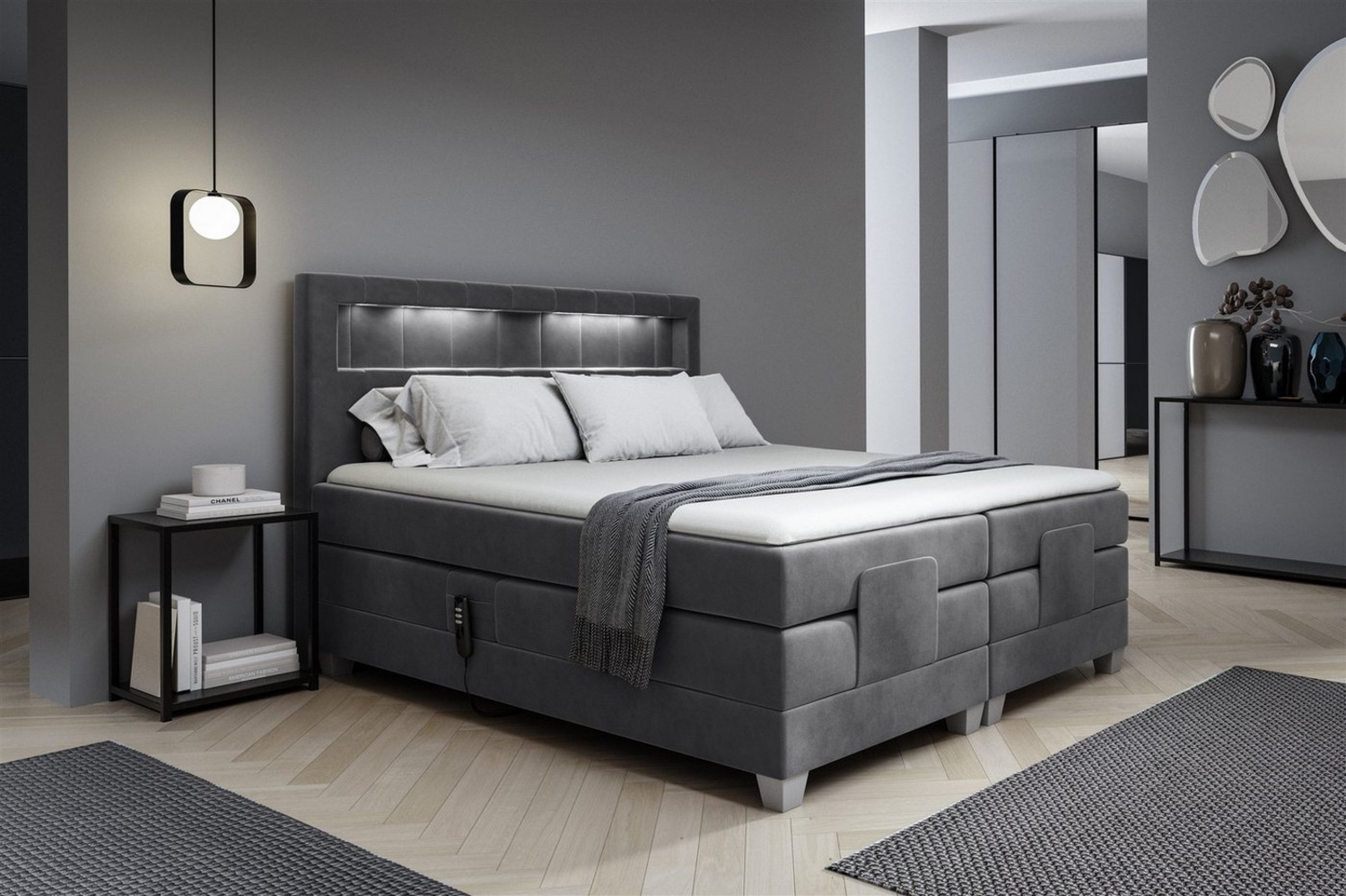Boxspringbett Elektrisch Bett DAVIDE 180x200cm in Stoff Fresh Dunkelgrau Bild 1