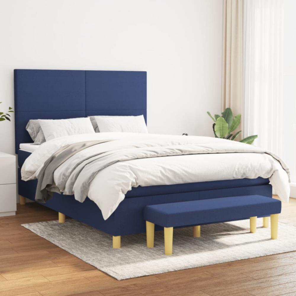 vidaXL Boxspringbett mit Matratze Blau 140x190 cm Stoff 3136995 Bild 1