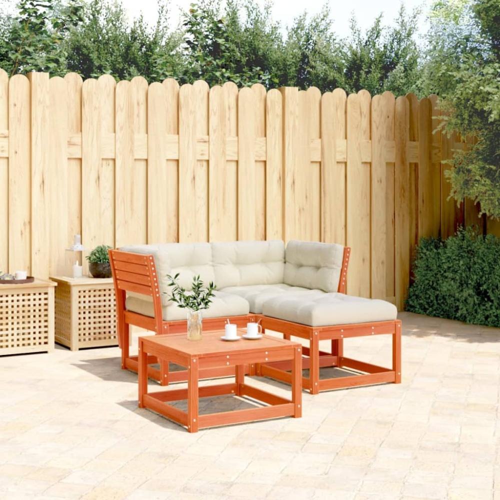 vidaXL 3-tlg. Garten-Sofagarnitur mit Kissen Wachsbraun Kiefernholz 3216992 Bild 1