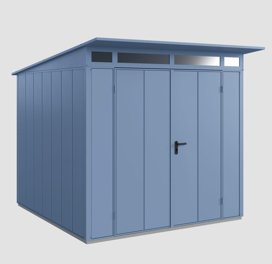 Hörmann Ecostar Metall-Gerätehaus Elegant mit Pultdach Typ 2, 238 x 238 cm , taubenblau, 5,7 m²,2-flüglige Tür Bild 1