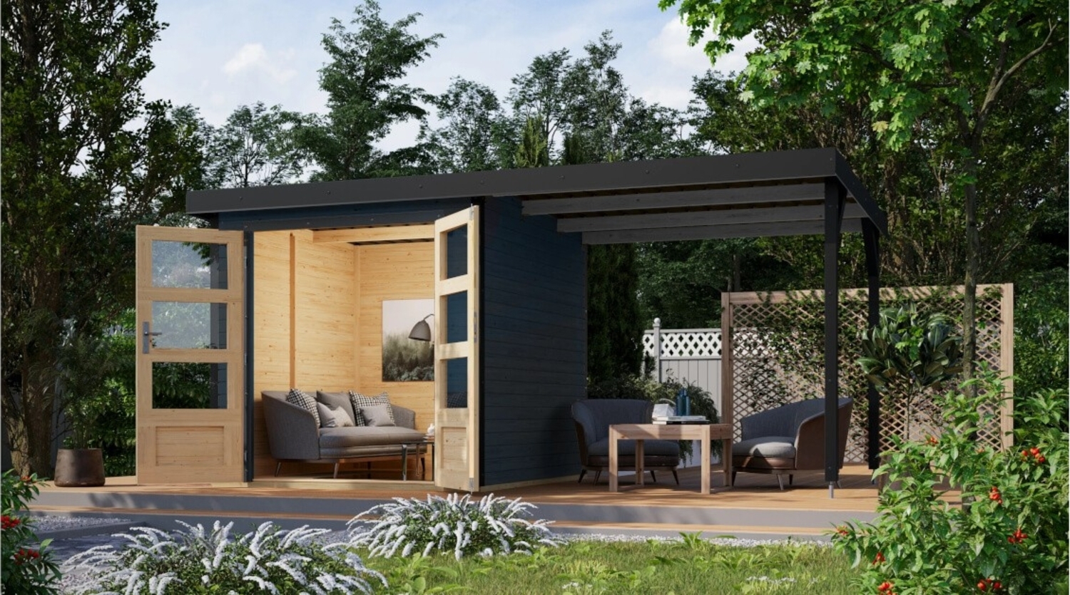 Karibu Hybrid-Gartenhaus Jupiter C mit Anbau Anthrazit 209x213cm anthrazit Bild 1