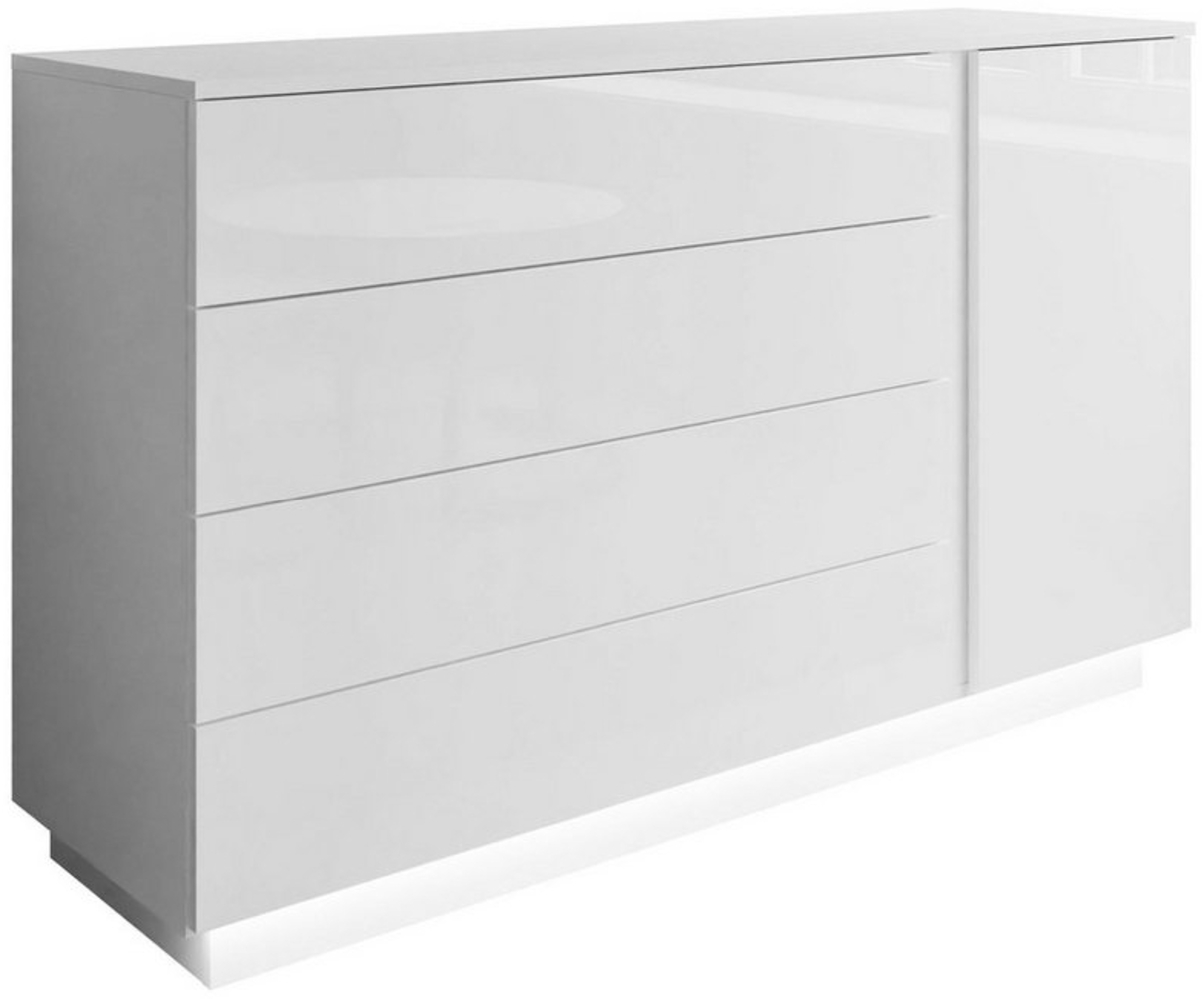 Lookway Kommode LINA II Weiß Hochglanz mit LED, Breite 138cm Bild 1