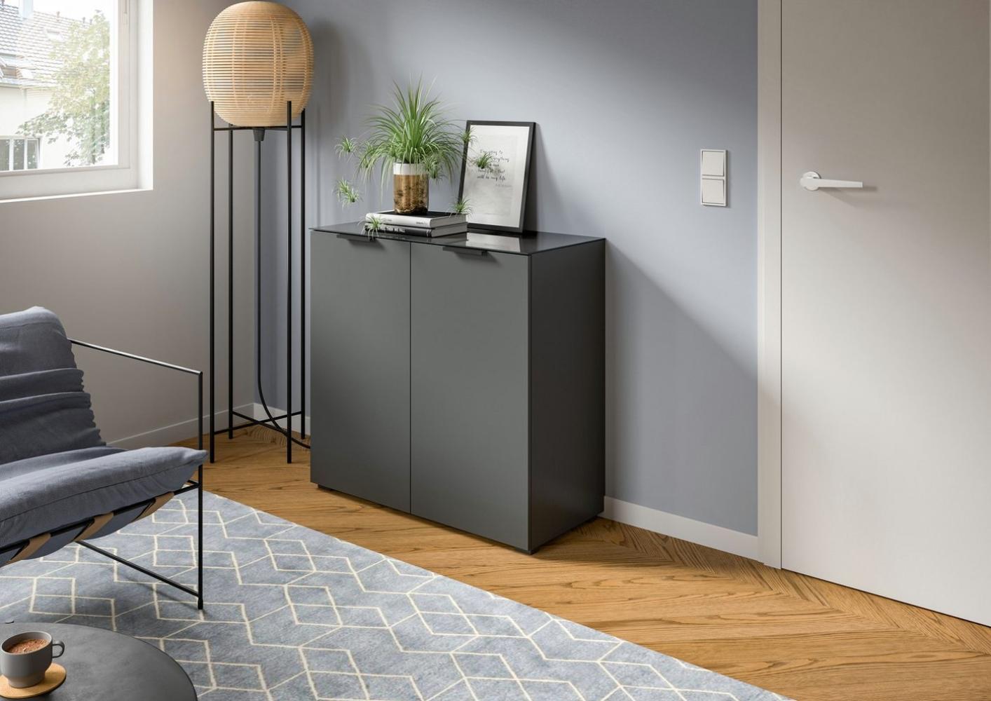 INOSIGN Kommode Raio, Breite 90 cm, 2 Türen, 2 Einlegeböden, Oberboden mit Glasplatte, Anrichte, Sideboard, Highboard, Schrank Bild 1