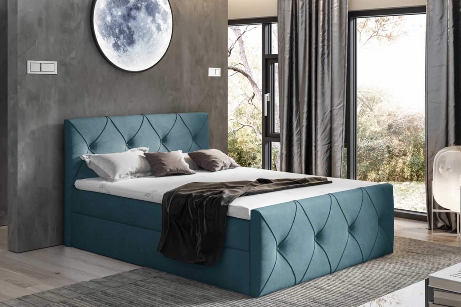 99rooms Arian Lux Boxspringbett Velours 200 x 200 cm Türkis Bild 1