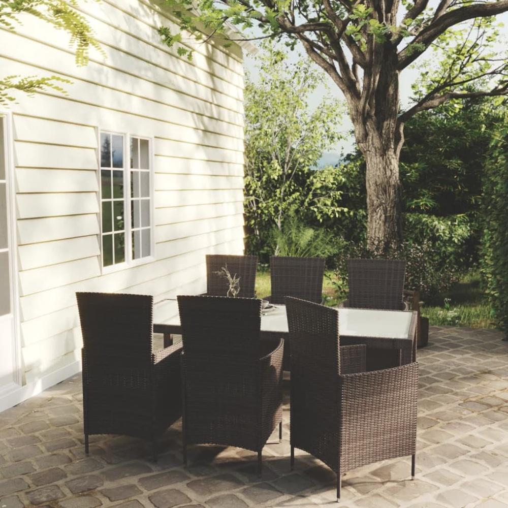 vidaXL 7-tlg. Garten-Essgruppe mit Auflagen Poly Rattan Braun 3094821 Bild 1