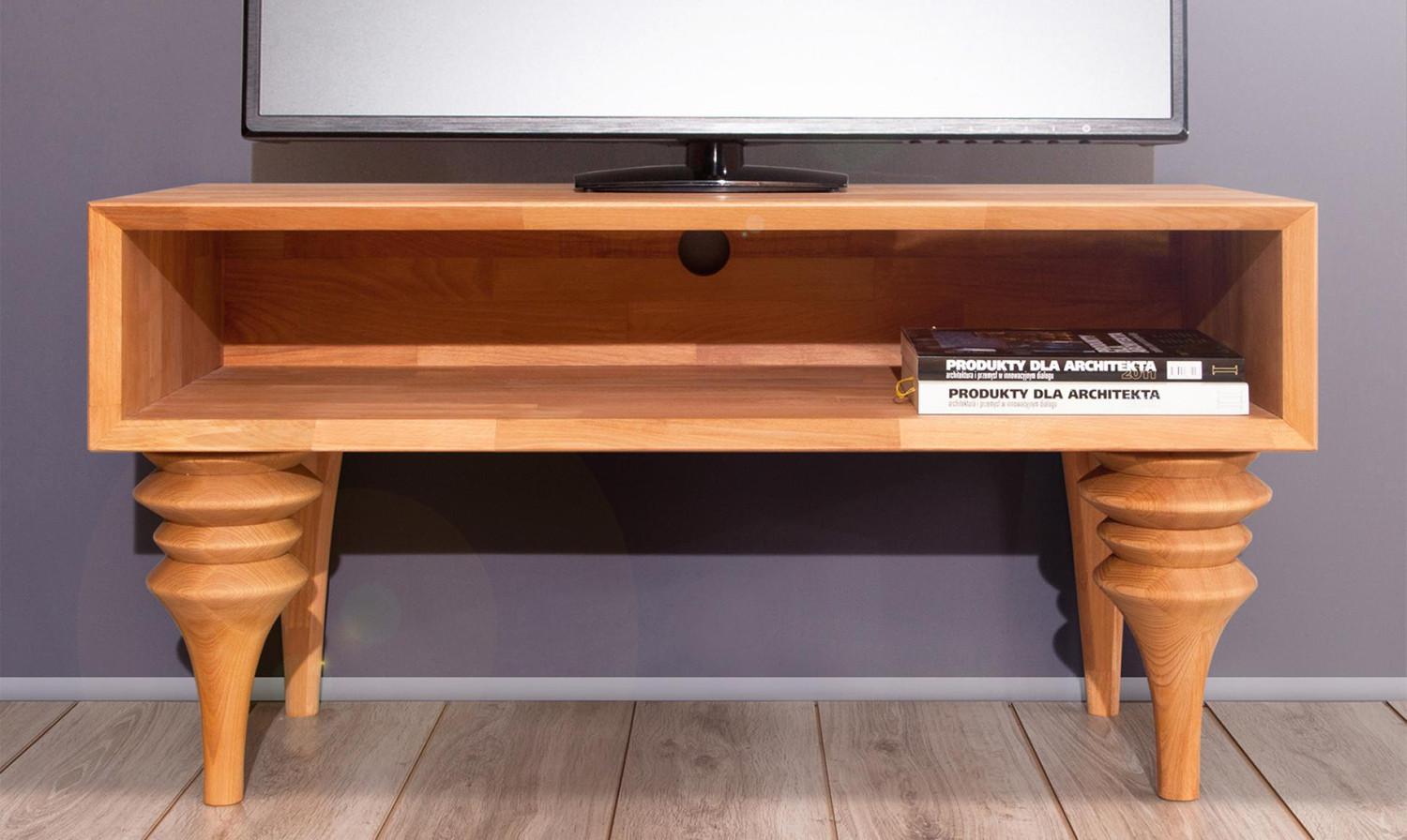 TV-Board Haris aus Kernbuche massiv 106 x 45 x 61 cm mit 1 Fach und Holzbeinen Bild 1