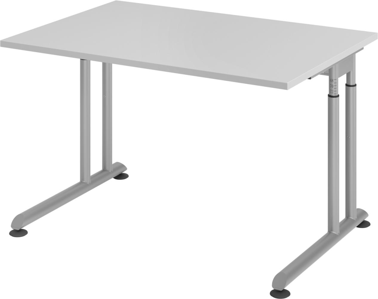 bümö höhenverstellbarer Schreibtisch Z-Serie 120x80 cm in grau, Gestell in Silber - PC Tisch klein für's Büro manuell höhenverstellbar, Computertisch verstellbar, ZS-12-5-S Bild 1