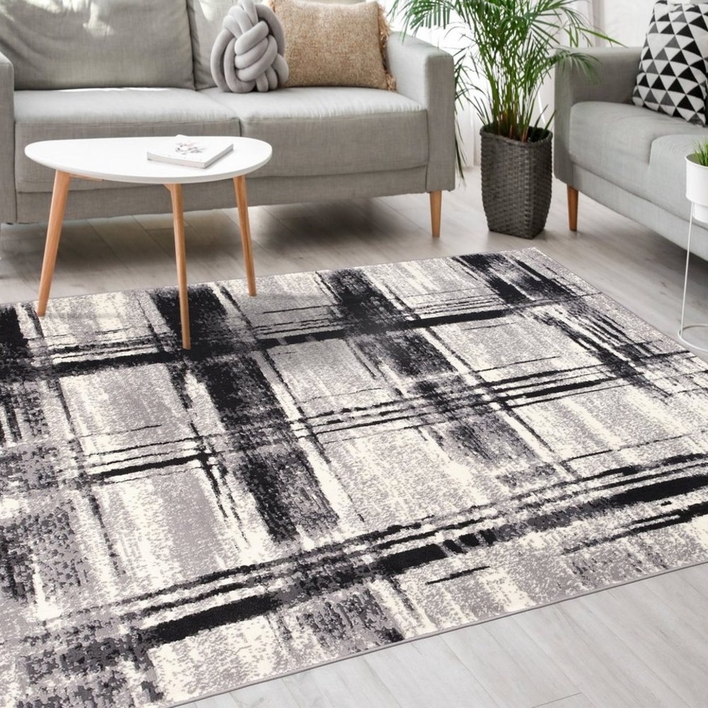 Mazovia Designteppich Modern Teppich Kurzflor Wohnzimmerteppich Robust und pflegeleicht GRAU, 80 x 150 cm, Fußbodenheizung, Allergiker geeignet, Farbecht, Pflegeleicht, Geometrisch Bild 1