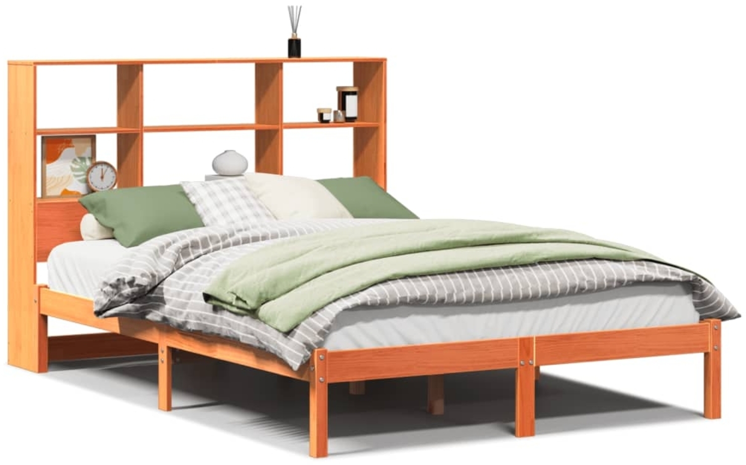 vidaXL Massivholzbett mit Regal ohne Matratze Wachsbraun 150x200 cm 3321606 Bild 1