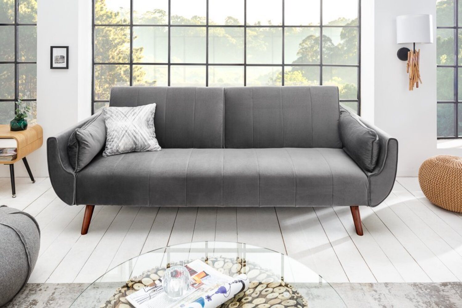 riess-ambiente Schlafsofa DIVANI 220cm silbergrau / braun, Einzelartikel 1 Teile, Wohnzimmer · Samt · 3-Sitzer · Couch mit Bettfunktion · Retro Design Bild 1