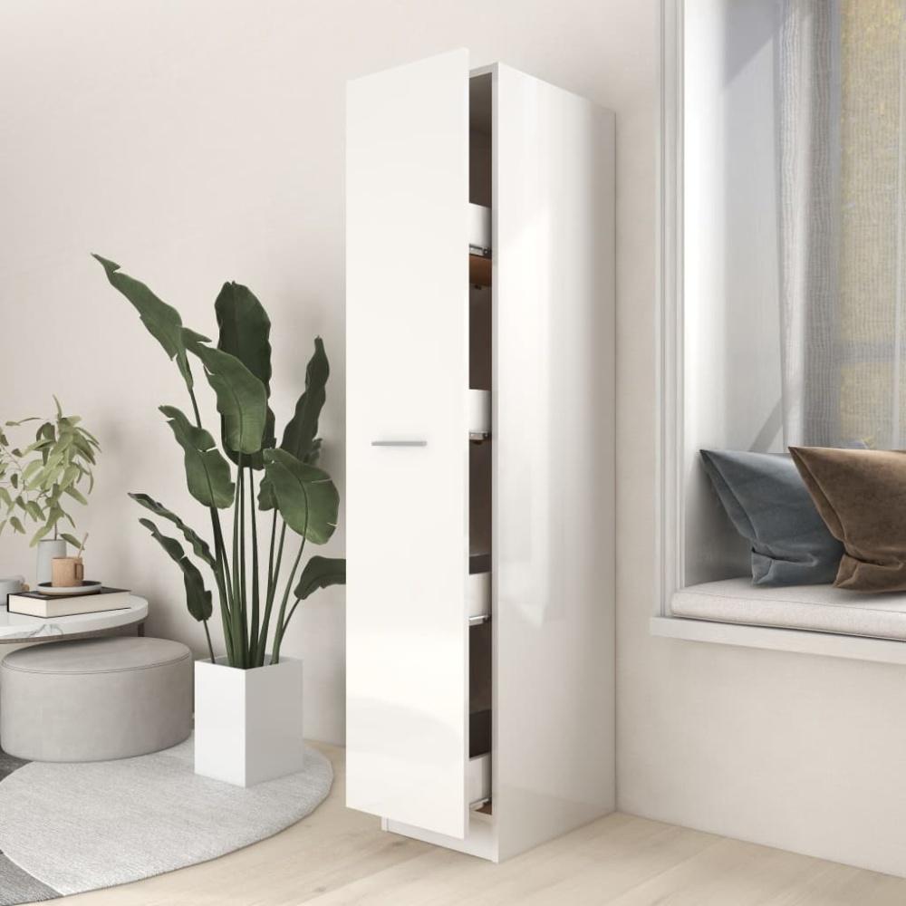 Apothekerschrank, Holzwerkstoff Hochglanz-Weiß, 30 x 42,5 x 150 cm Bild 1
