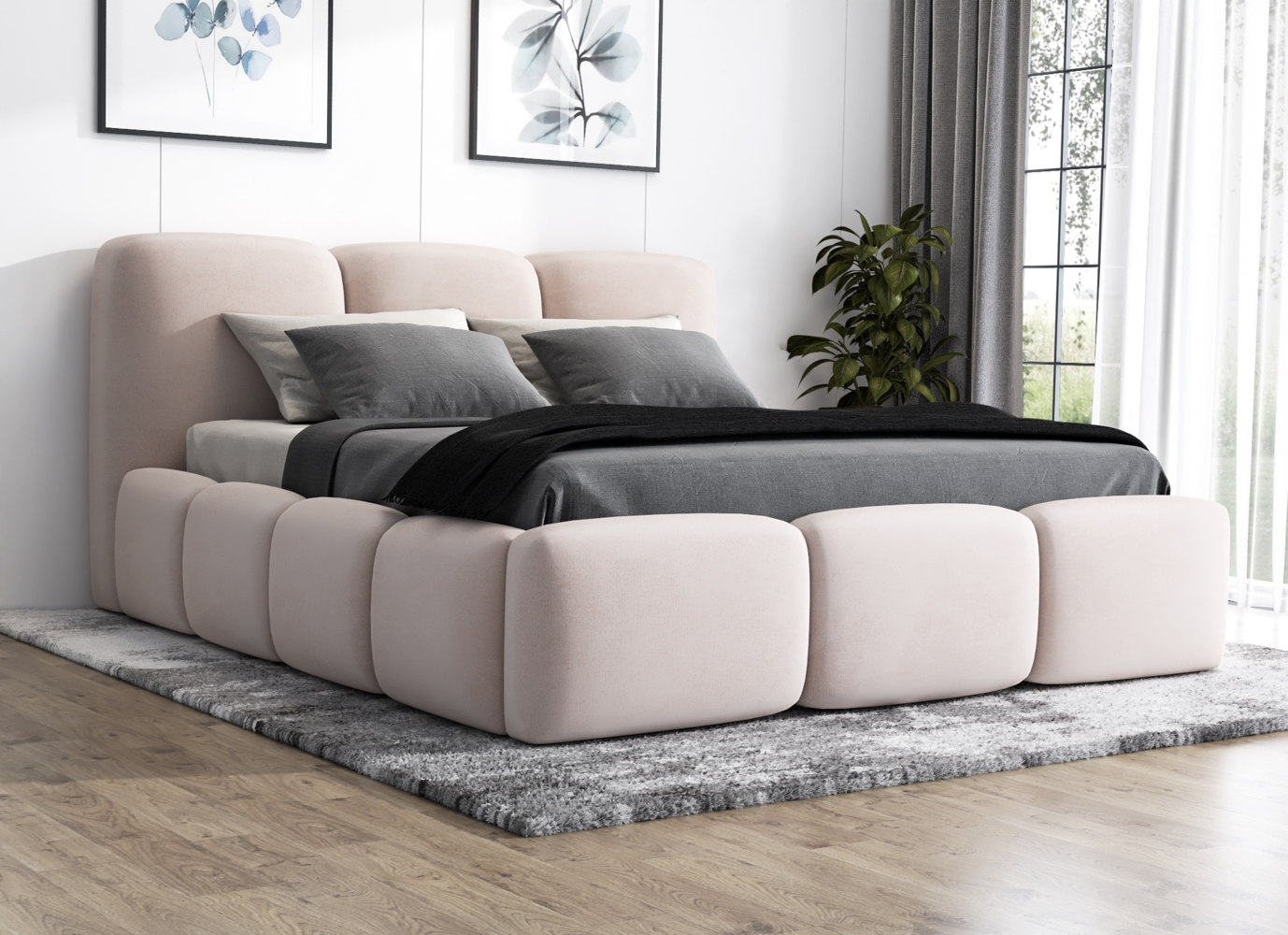 Polsterbett STAR 120x200 mit Matratze, Bettkasten und Lattenrost. Farbe: Beige 2 Bild 1