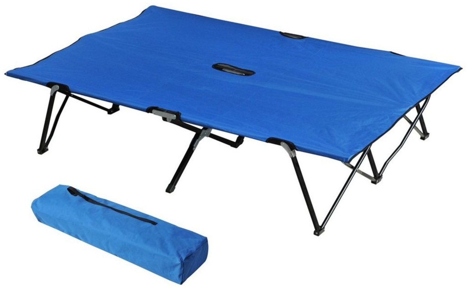 Outsunny Feldbett Klappbar, für 2 Personen (Klappbett, 1-St, Campingbett) für Garten, Balkon, Blau+Schwarz Bild 1