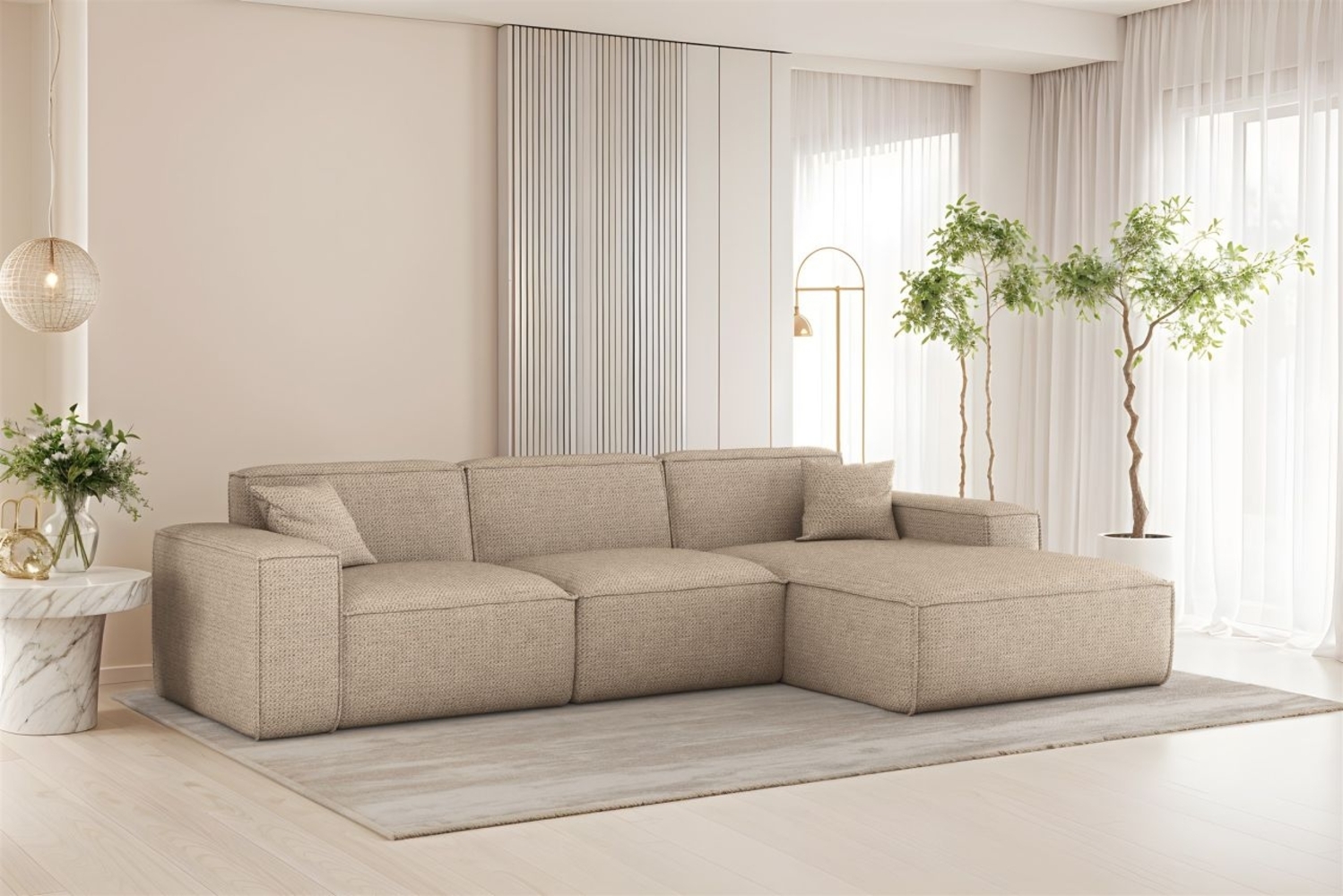 Ecksofa Designersofa CELES PREMIUM in Stoff Artico Beige Ottomane Rechts Bild 1