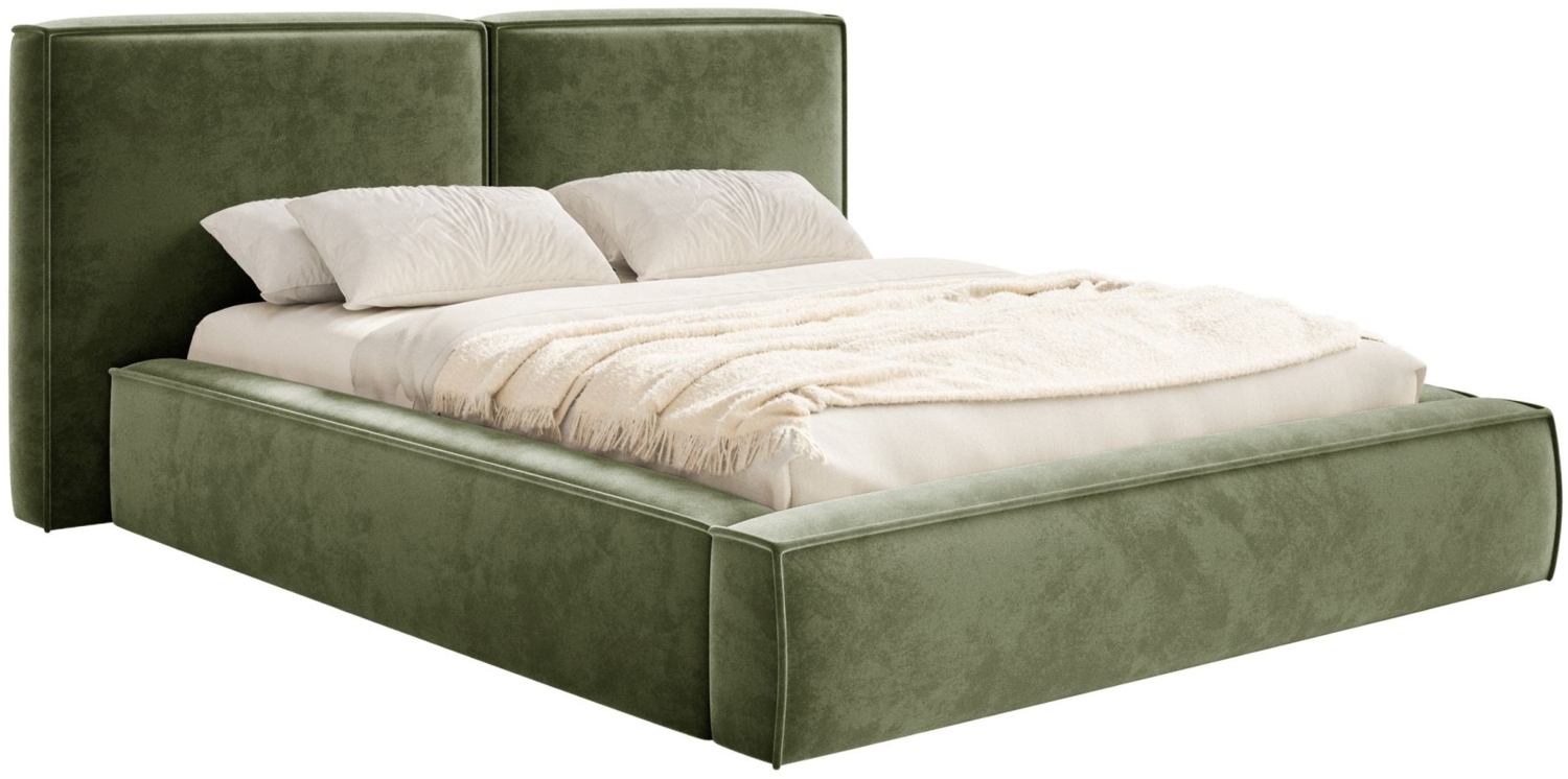 Selsey 'Tilves' Polsterbett 180x200 mit Bettkasten, Lattenrost, Velours, olivgrün Bild 1