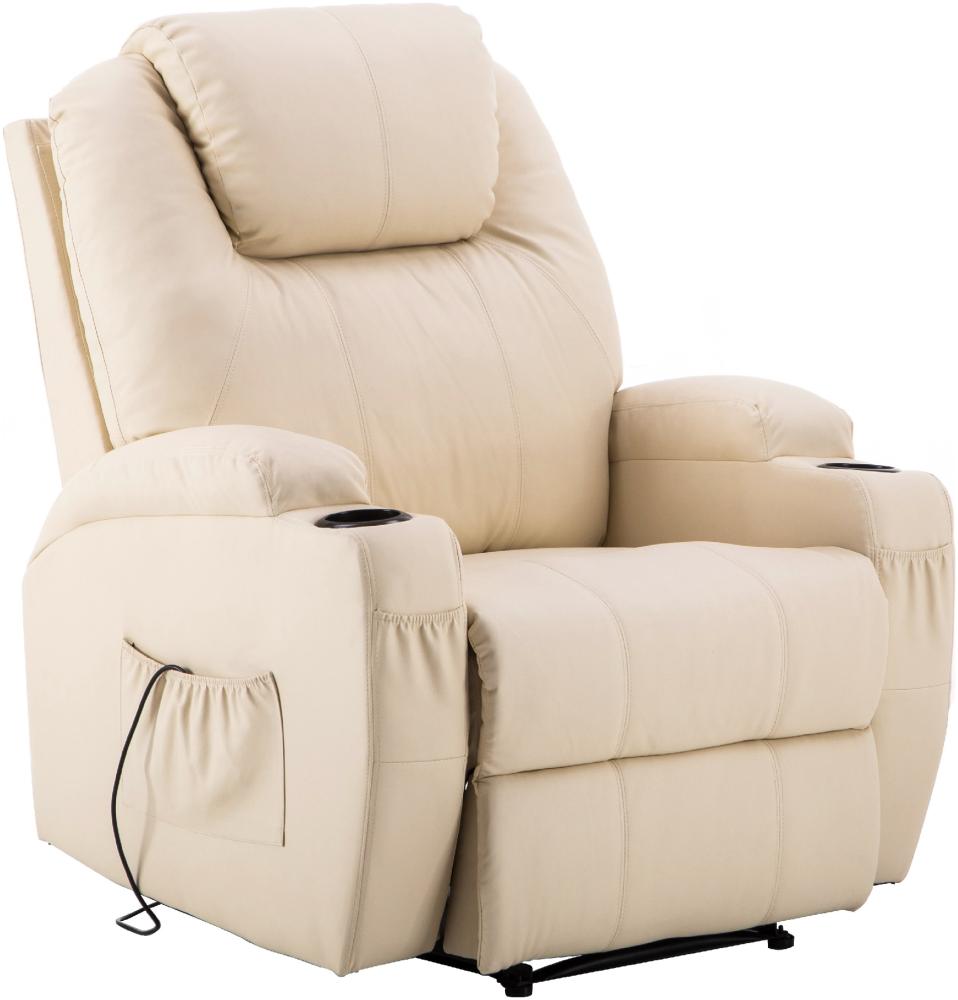 MCombo Elektrisch Relaxsessel Massagesessel Fernsehsessel 7061, mit Liegefunktion, mit Vibration Heizung, Kunstleder, Creme, 92 x 92 x 109 cm Bild 1