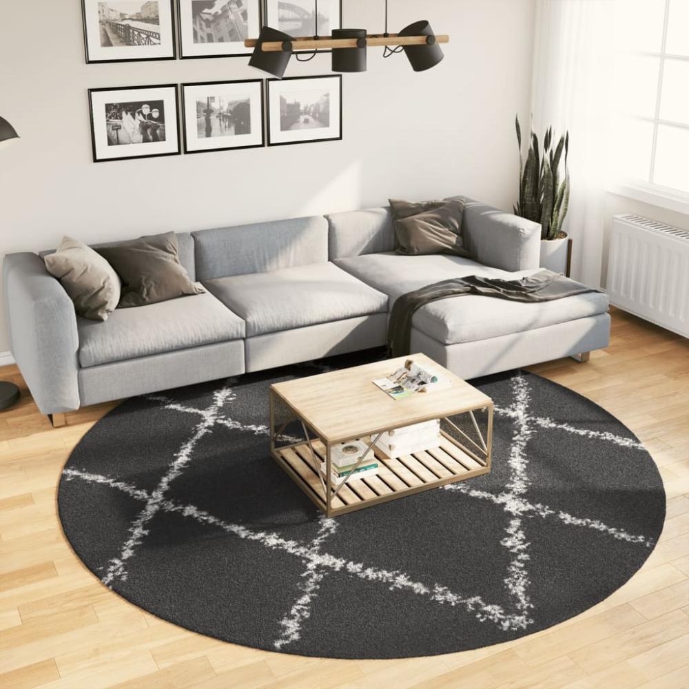 vidaXL Teppich Shaggy Hochflor Modern Schwarz und Creme Ø 240 cm 375424 Bild 1