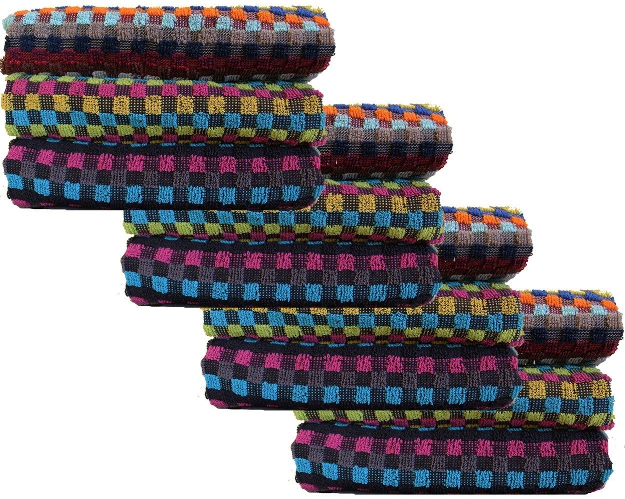 KH-Haushaltshandel Handtuch Frottier Grubentuch, 50x90 cm, Multicolor kariert, Handtuch, Baumwolle, Frottier (12-St), 12er Packung, robustes Zwrin Frottee Bild 1