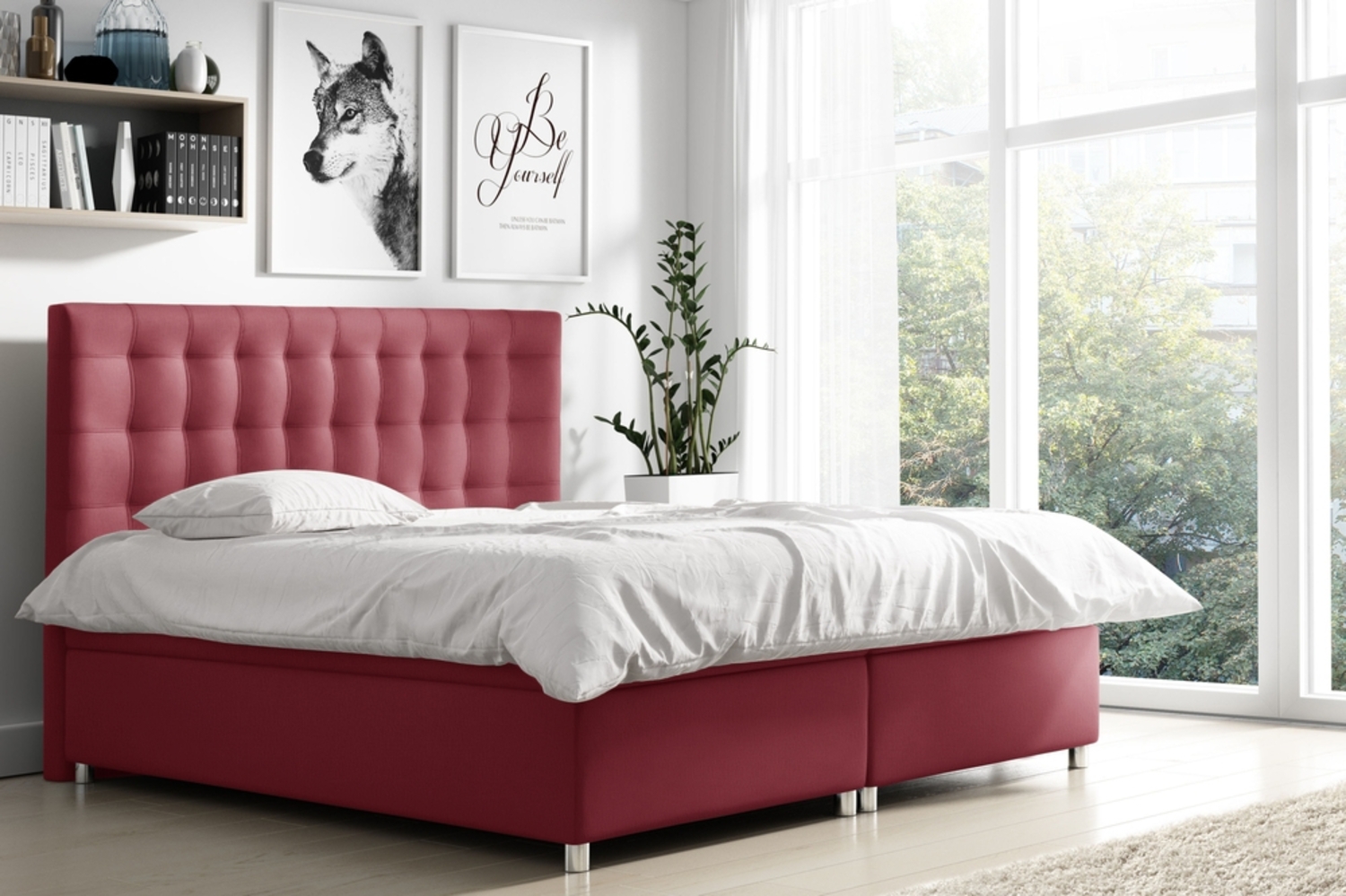 99rooms Riverside Boxspringbett Velours 120x200 cm Bordeaux Bild 1