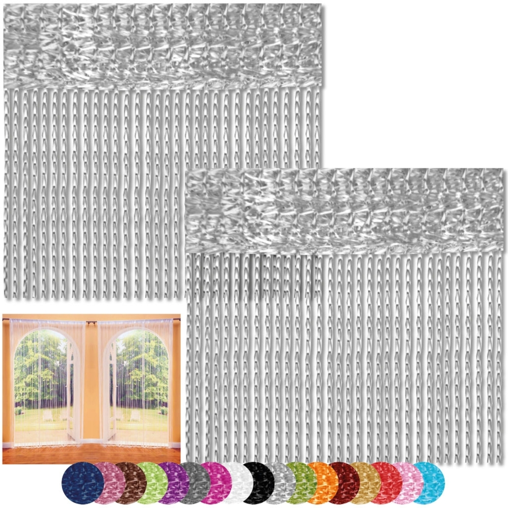 Fadenvorhang 2er Pack Gardine Raumteiler, Auswahl: 90x240 silber - hellgrau Bild 1