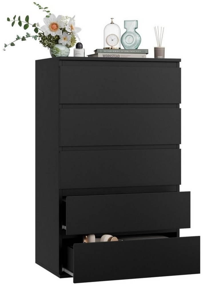 Homfa Kommode, Sideboard mit 5 Schubladen, Schubladenschrank schwarz, 60 x 40 x 100 cm Bild 1