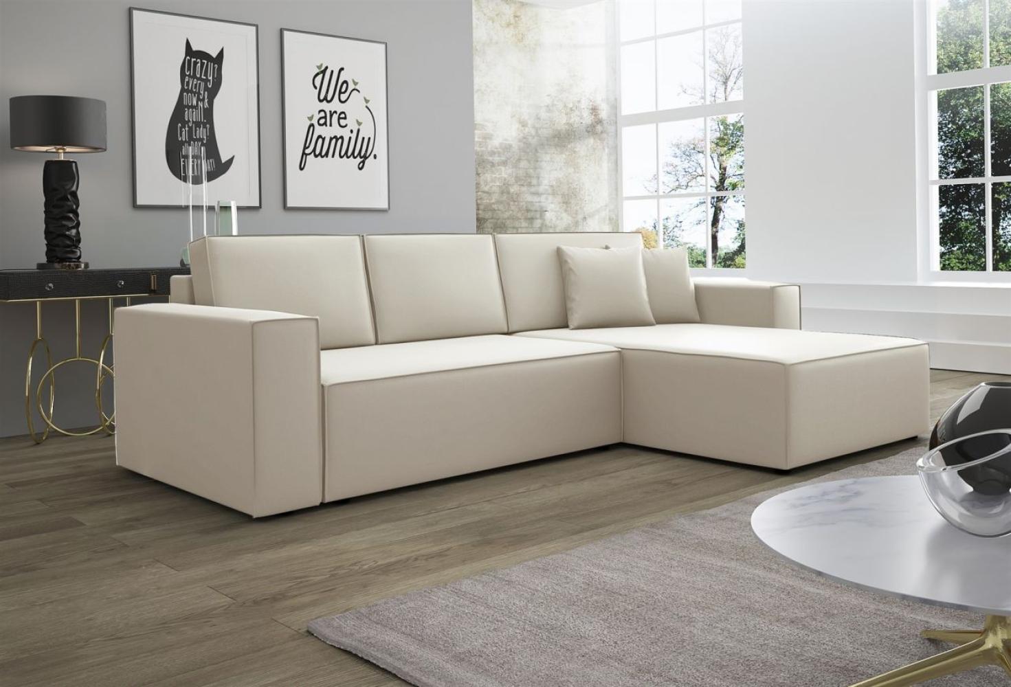 Ecksofa Schlafsofa Sofa CONOR Kunstleder Creme Ottomane Rechts Bild 1