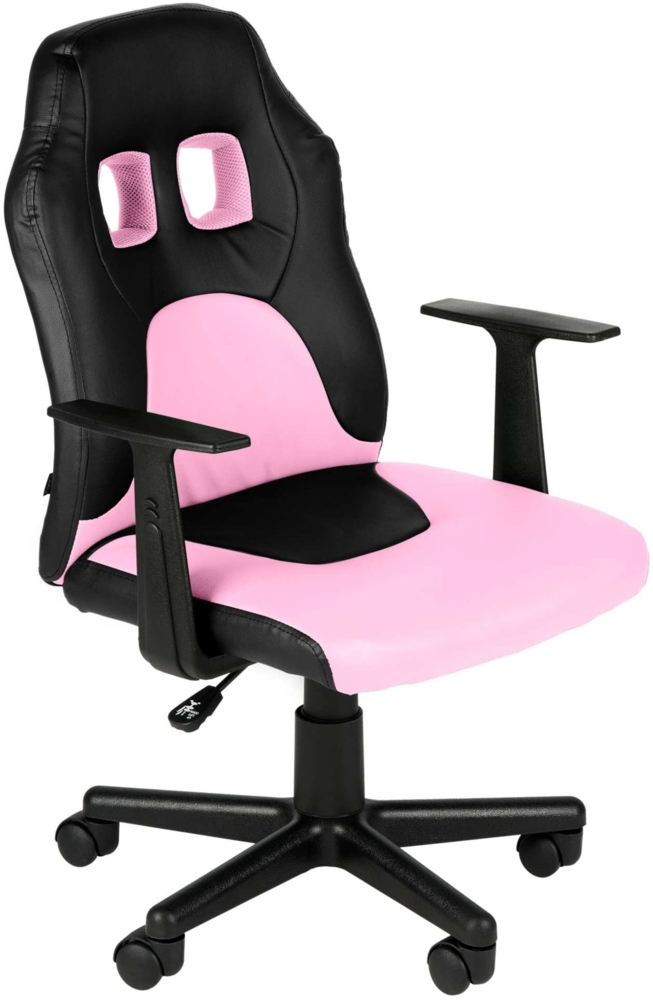 DELUKE® Kinder Bürostuhl MIA - 83 x 56 x 59, Schwarz/pink Kunstleder Kunststoff Gestell ergonomische Bürostühle Homeoffice Stuhl mit Rollen Bild 1