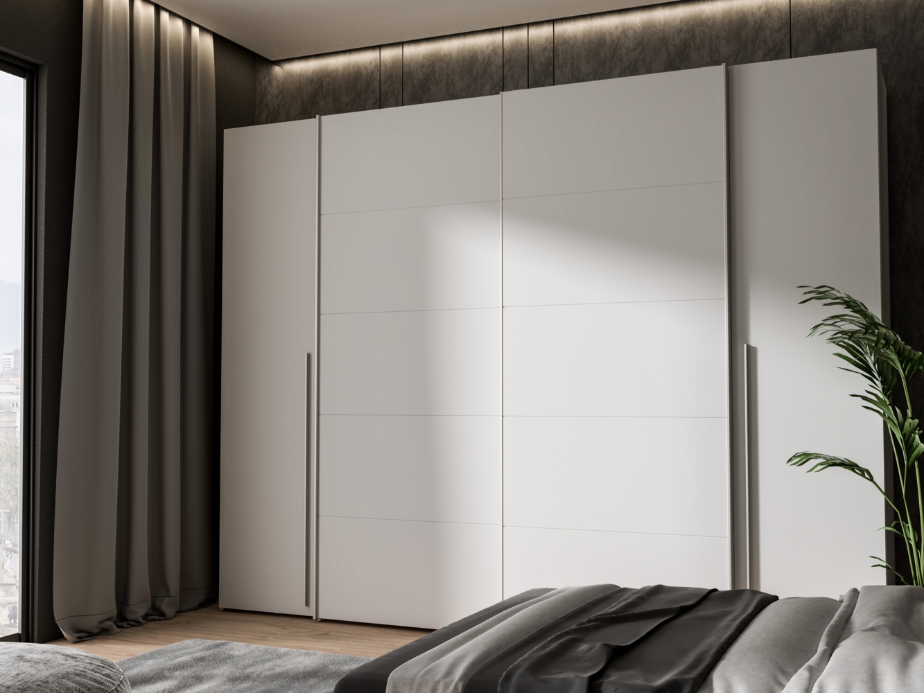 'Nagaro' Dreh- und Schwebetürenschrank, Weiß, 270 x 210 x 61 cm Bild 1