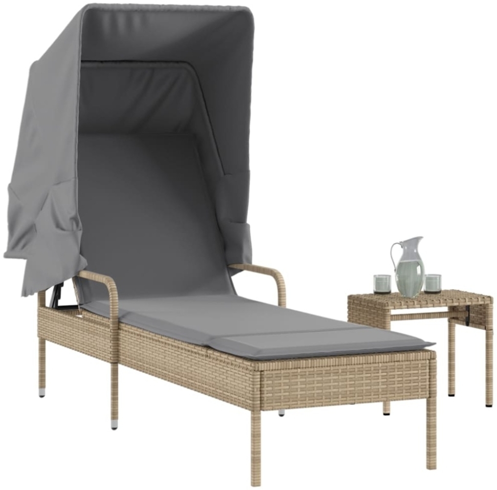 vidaXL Sonnenliege mit Dach und Tisch Beige Poly Rattan 368200 Bild 1