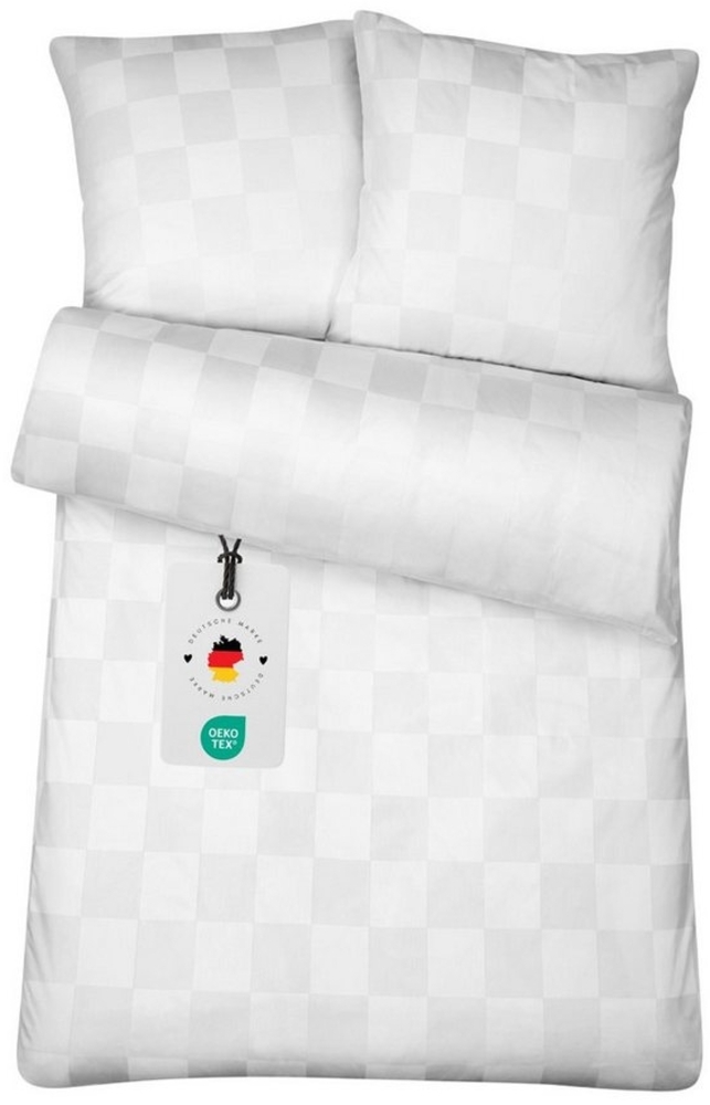 Carpe Sonno Bettwäsche Damast 135x200 Baumwolle Hotel Bettwäsche kariert Bettbezug Set modern, Damast, 2 teilig, Damast Bettwäsche 135x200 Karo Bettwäsche Weiß Bild 1