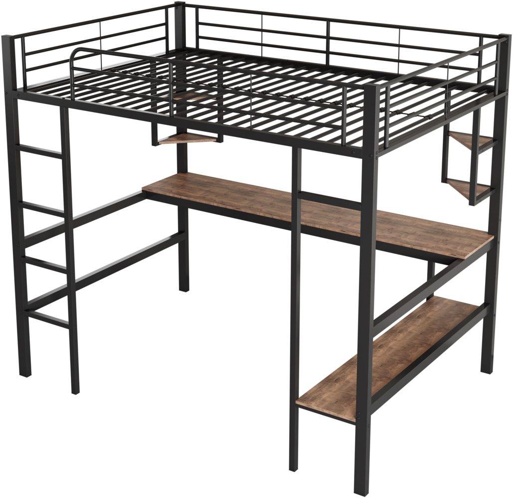 ComfortXL Hochbett mit Schreibtisch-O2267, Metall, Schwarz, 205x95x181cm Bild 1