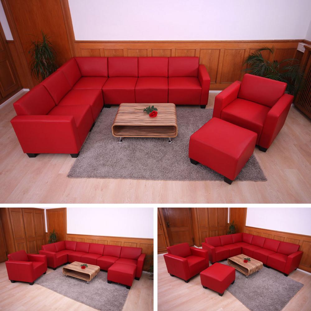 Modular Sofa-System Couch-Garnitur Lyon 6-2, Kunstleder ~ rot Bild 1