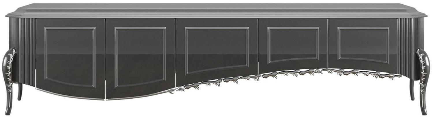 Casa Padrino Luxus Barock TV Schrank Schwarz / Silber 217 x 54 x H. 58 cm - Fernsehschrank mit 5 Türen - Edle Barock Wohnzimmer Möbel Bild 1