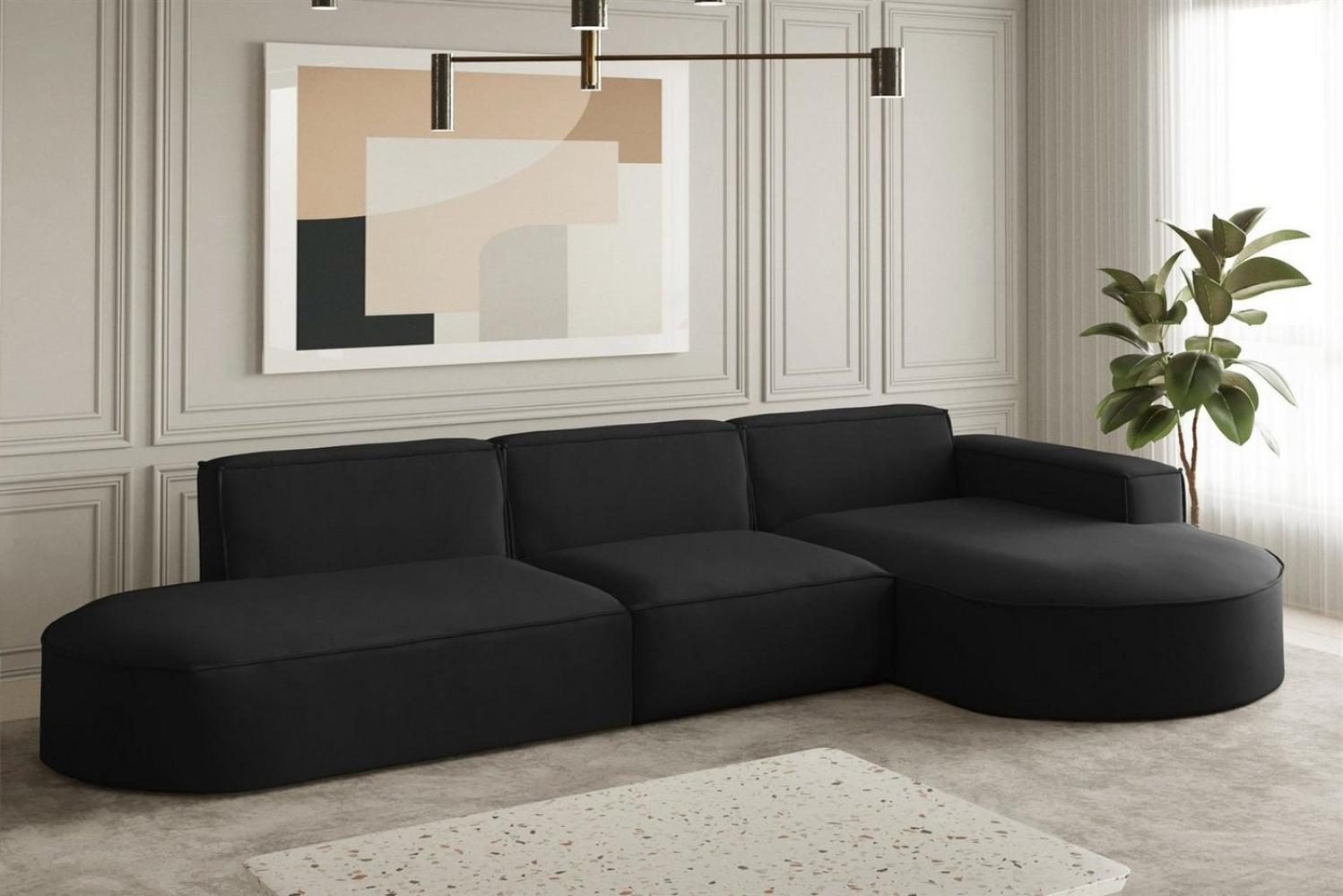 Ecksofa Designersofa PALMA in Stoff Opera Velvet Schwarz Ottomane Rechts Bild 1