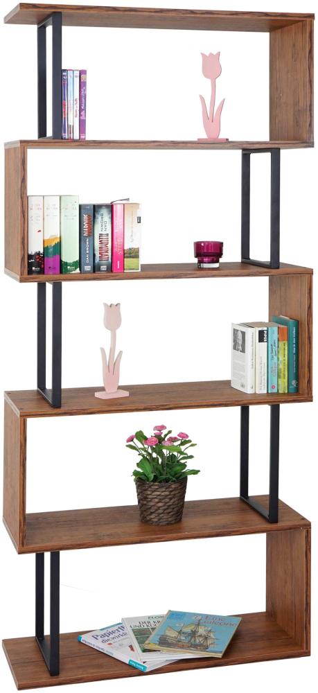 Bücherregal HWC-A27, Standregal Wohnregal, 183x80cm 3D-Struktur 5 Ebenen ~ Wildeiche-Optik, Metall schwarz Bild 1